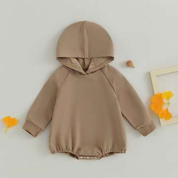 Thorn Tree Newborn Baby Boy Hooded Sweatshirt Long Sleeve Solid Romper Infant Baby Fall Winter Onesi...