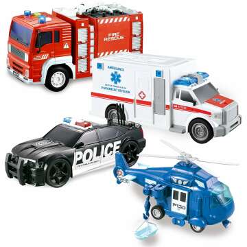 JOYIN Emergency Vehicle Toy Playsets - 4 Packs