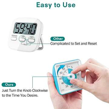 GEEKERA Visual Timer for Kids, Countdown Ticking Clock, 60 Minute Quiet Analog Keeper Timer for School Classroom Teaching Meeting Cooking, Time Management Tool for Children and Adults Gifts