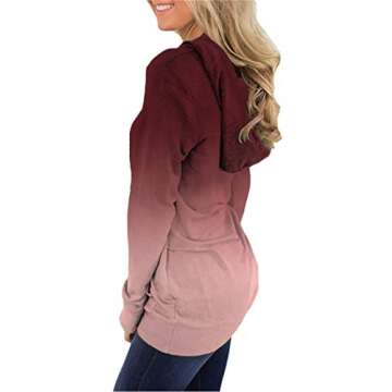 onlypuff Ombre Hoodie Sweatshirt for Women Tie Dye Kangaroo Pocket Tunic Tops Red L