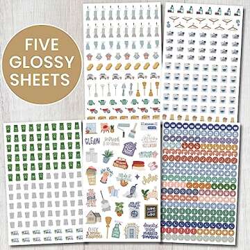 bloom daily planners Household Chores Planner Stickers -Essential Variety Pack for Home Productivity...
