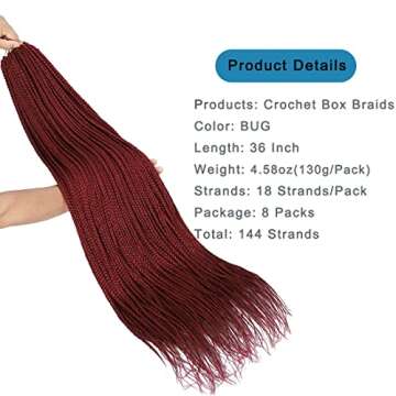 36 Inch Crochet Box Braids 8 Packs Box Braids Crochet Hair Pre Looped Goddess Box Braids Crochet Hair Burgundy Crochet Braids Box Braids Long Crochet Hair for Black Women