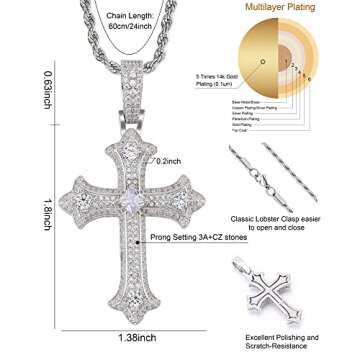 LuxeFlex Gold Plated Diamond Cross Necklace for Men Women
