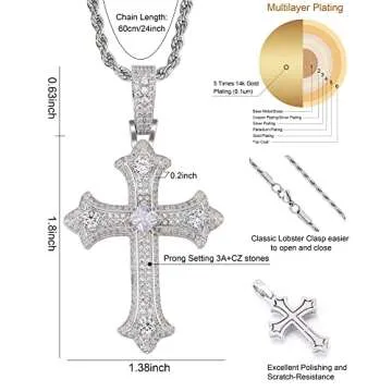 LuxeFlex Gold Plated Diamond Cross Necklace for Men Women