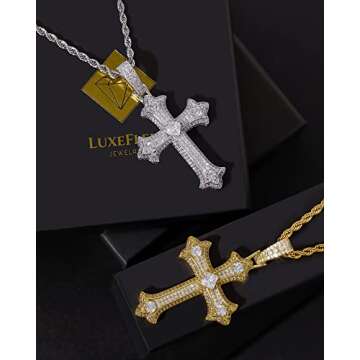 LuxeFlex Gold Plated Diamond Cross Necklace for Men Women