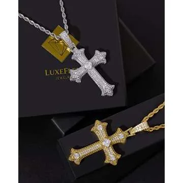 LuxeFlex Gold Plated Diamond Cross Necklace for Men Women