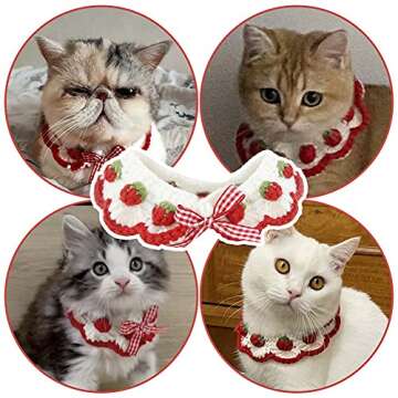 Cat Collar Breakaway Kitten Collar with Cute Bow Tie and Strawberry Pattern Comfortable for Kitty and Some Puppies (S)