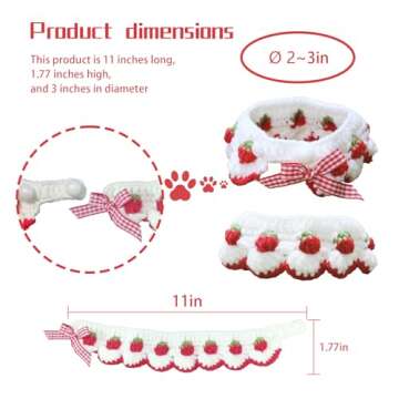 Cat Collar Breakaway Kitten Collar with Cute Bow Tie and Strawberry Pattern Comfortable for Kitty and Some Puppies (S)