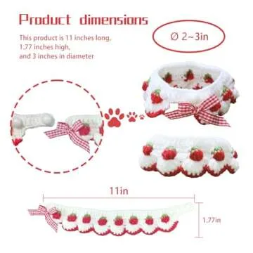 Cat Collar Breakaway Kitten Collar with Cute Bow Tie and Strawberry Pattern Comfortable for Kitty and Some Puppies (S)
