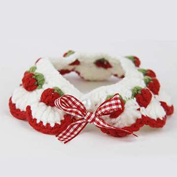 Cat Collar Breakaway Kitten Collar with Cute Bow Tie and Strawberry Pattern Comfortable for Kitty and Some Puppies (S)