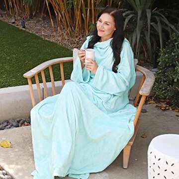 Catalonia Wearable Blanket with Sleeves and Pocket, Cozy Soft Fleece Mink Micro Plush Wrap Throws Blanket Robe for Women and Men