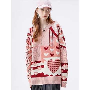 Vamtac Cow Knit Sweater Vintage Crewneck Cute Whale Dinosaur Retro Oversized Jumper Duck Aesthetic Sweatshirt Top 03-red