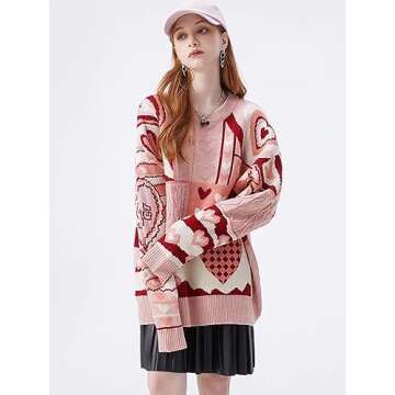 Vamtac Cow Knit Sweater Vintage Crewneck Cute Whale Dinosaur Retro Oversized Jumper Duck Aesthetic Sweatshirt Top 03-red