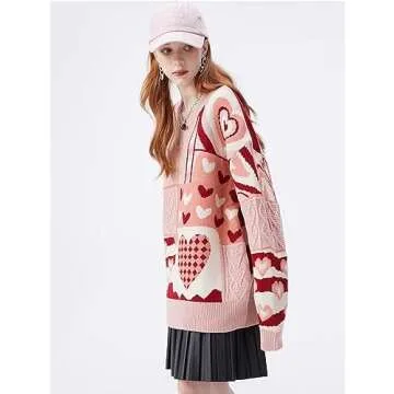 Vamtac Cow Knit Sweater Vintage Crewneck Cute Whale Dinosaur Retro Oversized Jumper Duck Aesthetic Sweatshirt Top 03-red