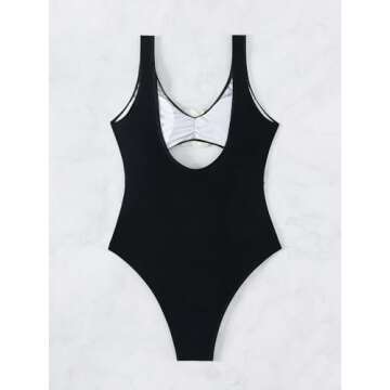 OYOANGLE Women's One Piece Swimsuit 3D Rose Cut Out V Neck High Waist Bathing Suit Monokini Black M