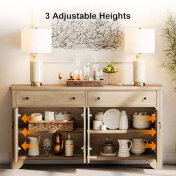 WAMPAT 59" Large Sideboard Buffet Cabinet with Storage - Farmhouse Buffet Cabinet with 2 Drawers and 4 Doors, Coffee Bar Wine Bar Storage Kitchen Cabinet Buffet Table for Dining Room,Living Room,Oak