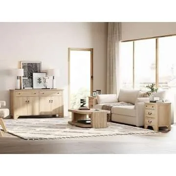 WAMPAT 59" Large Sideboard Buffet Cabinet with Storage - Farmhouse Buffet Cabinet with 2 Drawers and 4 Doors, Coffee Bar Wine Bar Storage Kitchen Cabinet Buffet Table for Dining Room,Living Room,Oak