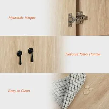 WAMPAT 59" Large Sideboard Buffet Cabinet with Storage - Farmhouse Buffet Cabinet with 2 Drawers and 4 Doors, Coffee Bar Wine Bar Storage Kitchen Cabinet Buffet Table for Dining Room,Living Room,Oak