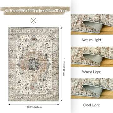 befbee 8x10 Area Rugs for Living Room, Stain Resistant Neutral Washable Rugs for Dining Room, Floral...