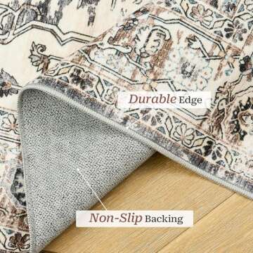 befbee 8x10 Area Rugs for Living Room, Stain Resistant Neutral Washable Rugs for Dining Room, Floral Vintage Non-Slip Thin Large Size Area Rug (Brown/Grey)