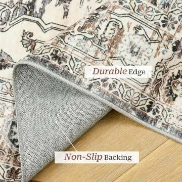 befbee 8x10 Area Rugs for Living Room, Stain Resistant Neutral Washable Rugs for Dining Room, Floral Vintage Non-Slip Thin Large Size Area Rug (Brown/Grey)