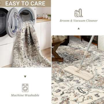befbee 8x10 Area Rugs for Living Room, Stain Resistant Neutral Washable Rugs for Dining Room, Floral Vintage Non-Slip Thin Large Size Area Rug (Brown/Grey)