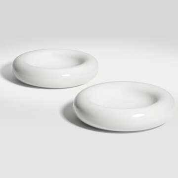 CatGuru Cat Food Bowl, Ceramic Cat Bowls, No Spill Cat Bowl, Whisker Stress Free Cat Food Bowls, Non Skid Cat Bowls for Food and Water (Torus - Set of Two, White)