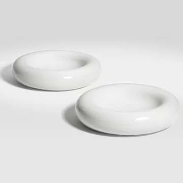 CatGuru Cat Food Bowl, Ceramic Cat Bowls, No Spill Cat Bowl, Whisker Stress Free Cat Food Bowls, Non Skid Cat Bowls for Food and Water (Torus - Set of Two, White)