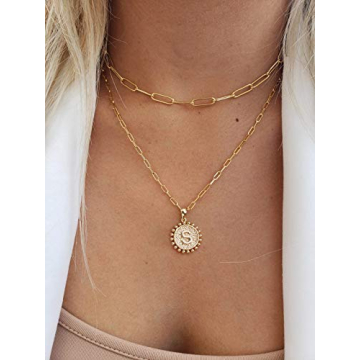 Stylish 14K Gold Layered Initial Necklace for Women