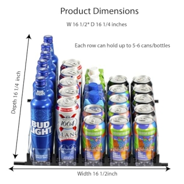 RULA Adjustable Fridge Drink Organizer 5 Rows Black