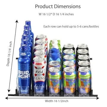 RULA Adjustable Fridge Drink Organizer 5 Rows Black