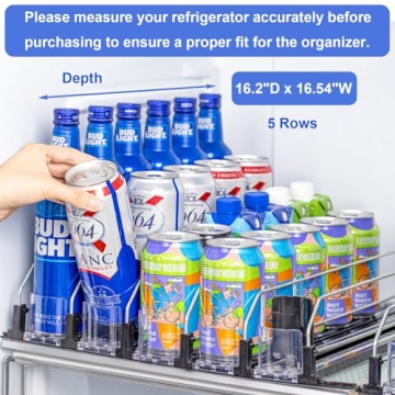 RULA Adjustable Fridge Drink Organizer 5 Rows Black
