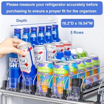 RULA Adjustable Fridge Drink Organizer 5 Rows Black