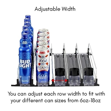 RULA Adjustable Fridge Drink Organizer 5 Rows Black