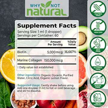 Why Not Natural Liquid Collagen for Women and Men with Biotin - Marine Collagen Elixir Plus Biotin Drops Supplements for Hair Growth, Skin, and Nails