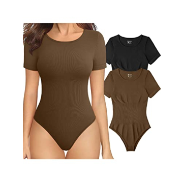 OQQ Women's Sexy Ribbed Short Sleeve Bodysuit Collection