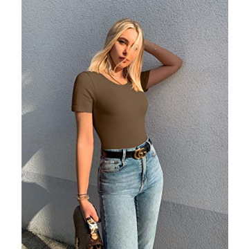 OQQ Women's Sexy Ribbed Short Sleeve Bodysuit Collection