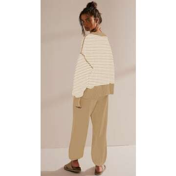 SAUKOLE Womens Two Piece Outfits Knit Sweater Sets Oversized Button Down Cardigan and Long Pants Matching Lounge Set