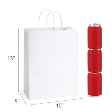 BagDream Gift Bags 10x5x13 25Pcs White Paper Shopping Bags with Handles Bulk, for Gifts, Merchandise...