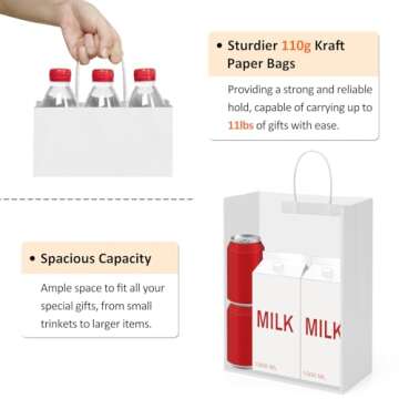 BagDream Gift Bags 10x5x13 25Pcs White Paper Shopping Bags with Handles Bulk, for Gifts, Merchandise, Retail, Party Favor, Shopping, 100% Recyclable Paper Sacks