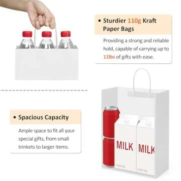 BagDream Gift Bags 10x5x13 25Pcs White Paper Shopping Bags with Handles Bulk, for Gifts, Merchandise, Retail, Party Favor, Shopping, 100% Recyclable Paper Sacks