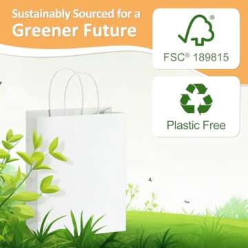 BagDream Gift Bags 10x5x13 25Pcs White Paper Shopping Bags with Handles Bulk, for Gifts, Merchandise, Retail, Party Favor, Shopping, 100% Recyclable Paper Sacks