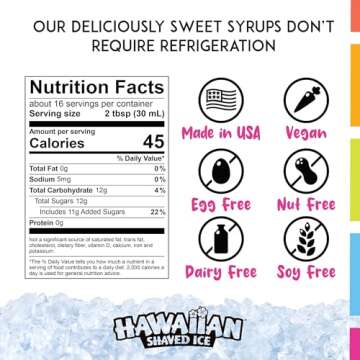 Hawaiian Shaved Ice Syrup Assortment, 6 Popular 16oz Flavors: Cherry, Grape, Blue Raspberry, Tiger's Blood, Lemon-Lime, Pina Colada
