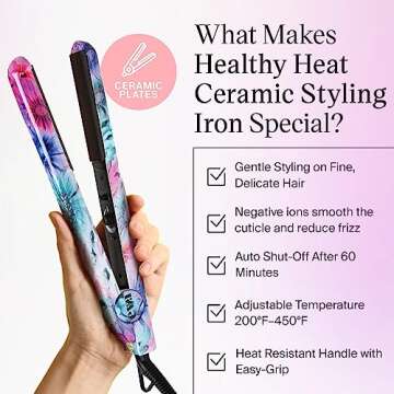 Eva NYC Floral Healthy Heat Ceramic Hair Iron - Versatile & Safe