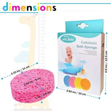 Sevi Baby Cellulose Bath Sponge,100% All Natural Pure Baby Bath Sponge, Biodegradable, Hypoallergeni...