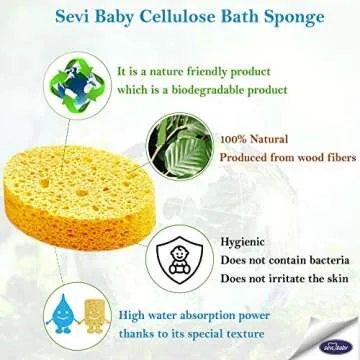 Sevi Baby Cellulose Bath Sponge,100% All Natural Pure Baby Bath Sponge, Biodegradable, Hypoallergenic, Soft & Absorbent Sponge For Baby's Skin, Made in Turkey (Pink)