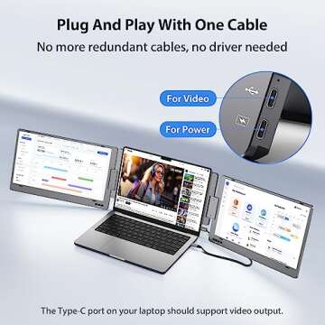 KYY Triple Laptop Screen Extender, 14" 1080P FHD IPS Dual Portable Extended Monitor, USB C Travel for 12-16'' Laptop, 210°Rotation & Kickstand, Plug and Play, X90 (Windows Only)