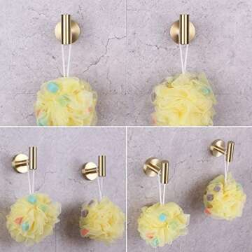 GERZWY Bathroom 3-Pieces Hardware Accessories Sets (2X Coat Hook Toilet Paper Holder) SUS 304 Stainless Steel Brushed PVD Zirconium Gold Finish