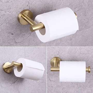 GERZWY Bathroom 3-Pieces Hardware Accessories Sets (2X Coat Hook Toilet Paper Holder) SUS 304 Stainless Steel Brushed PVD Zirconium Gold Finish