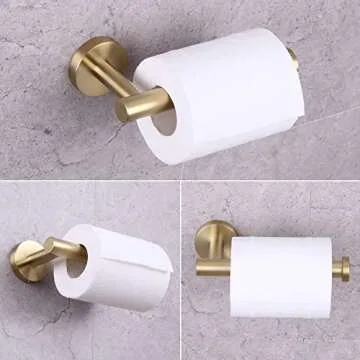 GERZWY Bathroom 3-Pieces Hardware Accessories Sets (2X Coat Hook Toilet Paper Holder) SUS 304 Stainless Steel Brushed PVD Zirconium Gold Finish